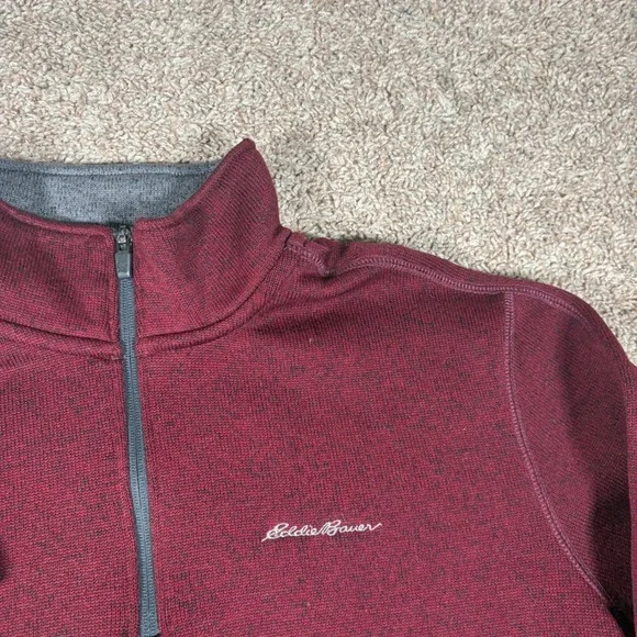 Eddie Bauer Mens TXL Quarter Zip Fleece Pullover Burgundy Marled Sweater Knit - Picture 3 of 9
